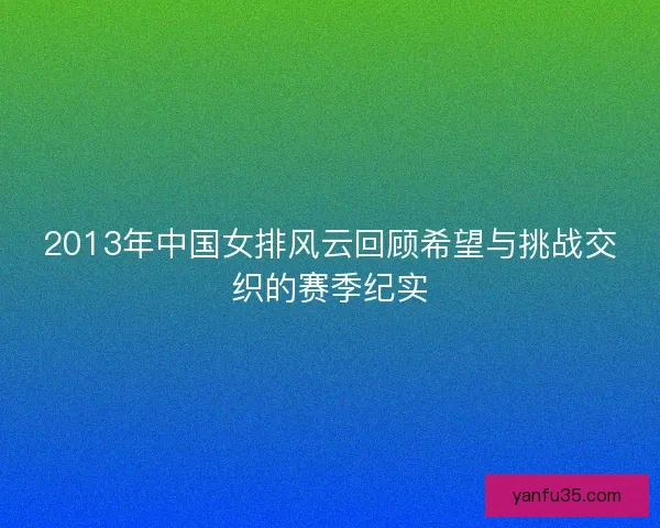 2013年中国女排风云回顾希望与挑战交织的赛季纪实